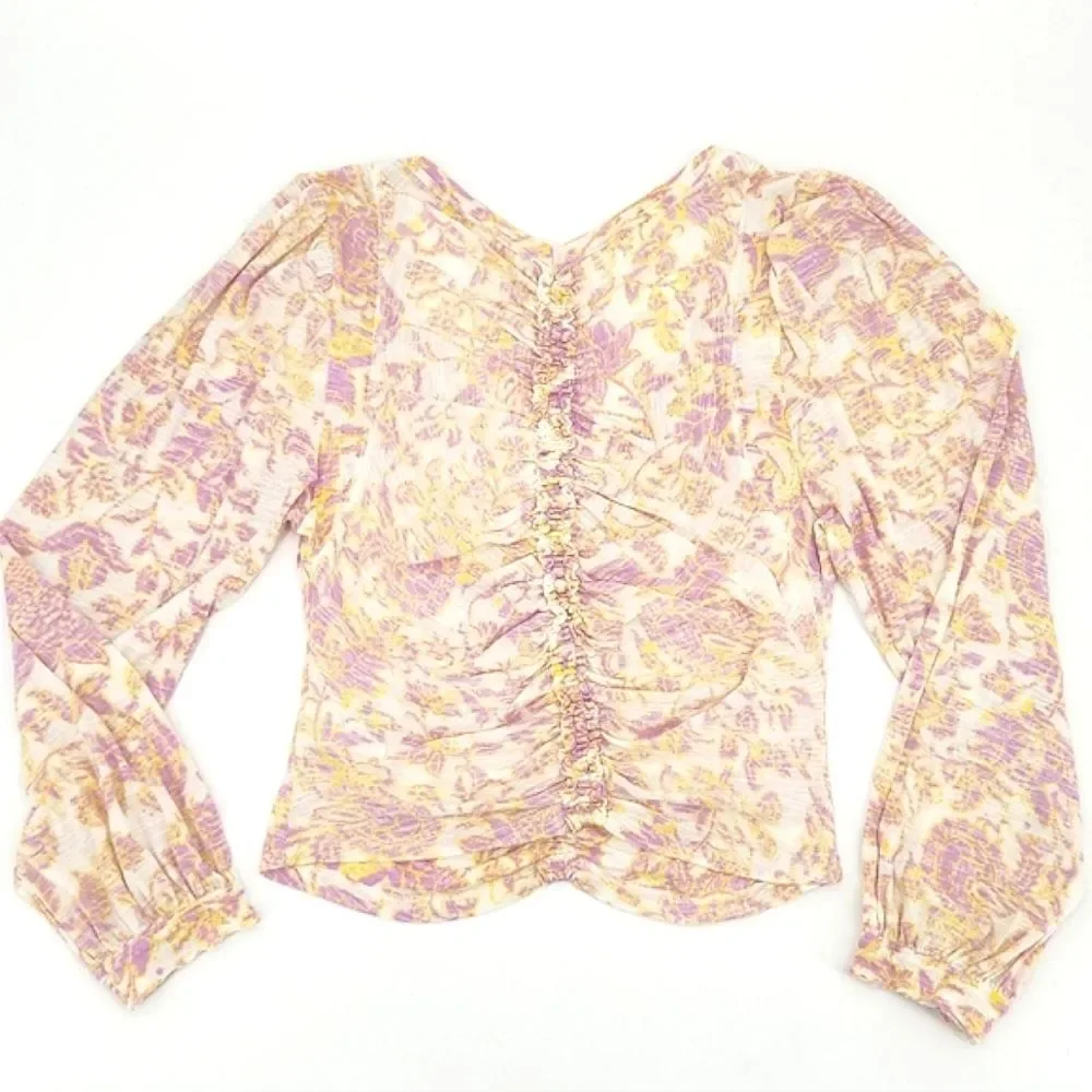 Free People Say The Word Top Blouse Womens Extra Large XL Puff Sleeves Boho Chic